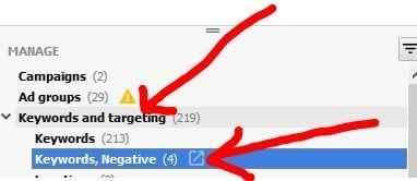 Negative Keywords in Adwords Editor