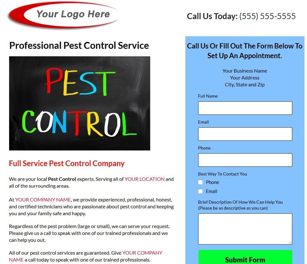 A New Pest Control Landing Page