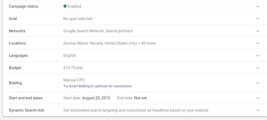 Google Adwords Settings